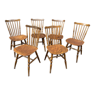 6 anciennes chaises scandinave Lounge Baumann Tapiovaara café bois courbé des années 70