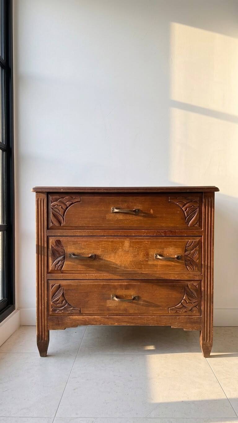 Authentic brown solid wood chest of drawers