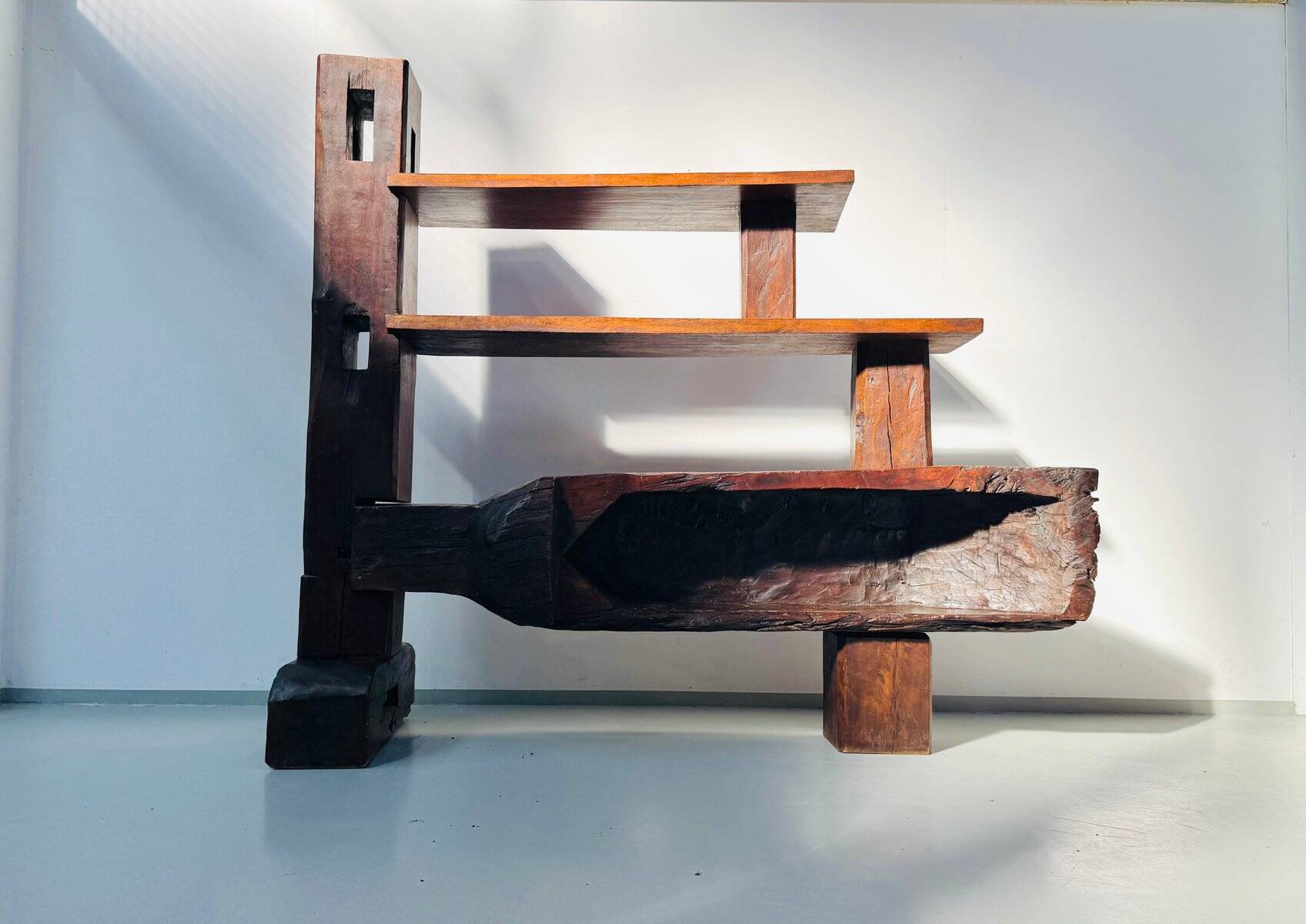 Vintage Brazilian folk art handmade wall cabinet in Cumaru wood, 1960s