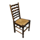 Ensemble de 4 chaises de salle à manger en chêne, rustiques, de ferme, à dossier en échelle avec sièges en jonc, années 1960