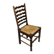 Set of 4 oak, rustic, farmhouse, ladderback dining chairs with rush seats 1960s