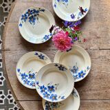 Set of 6 old-fashioned soup plates with blueberry decorations