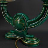 Paire de lampes en faïence verte et dorée, circa 1940