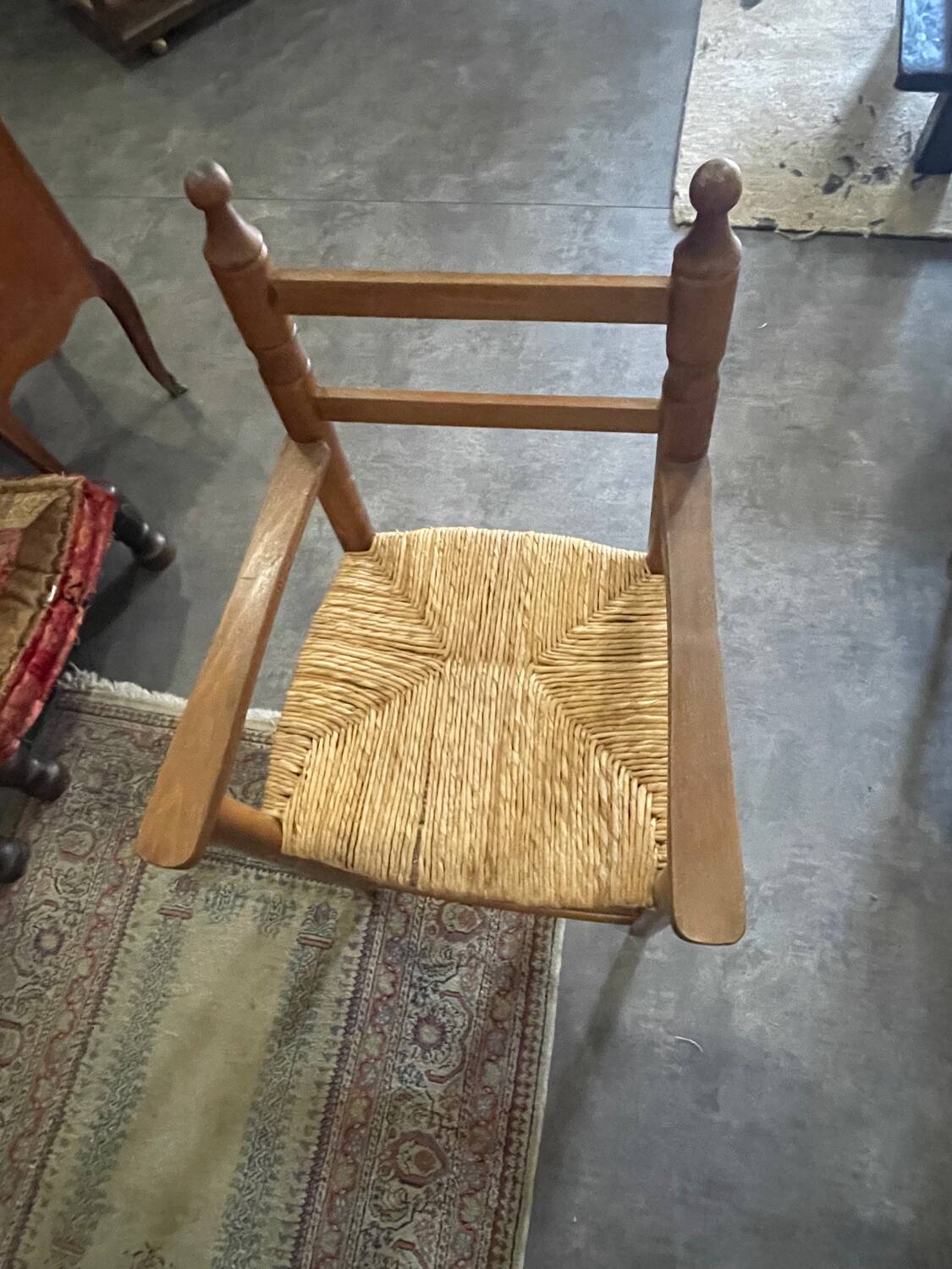 Wooden and straw high chair for children