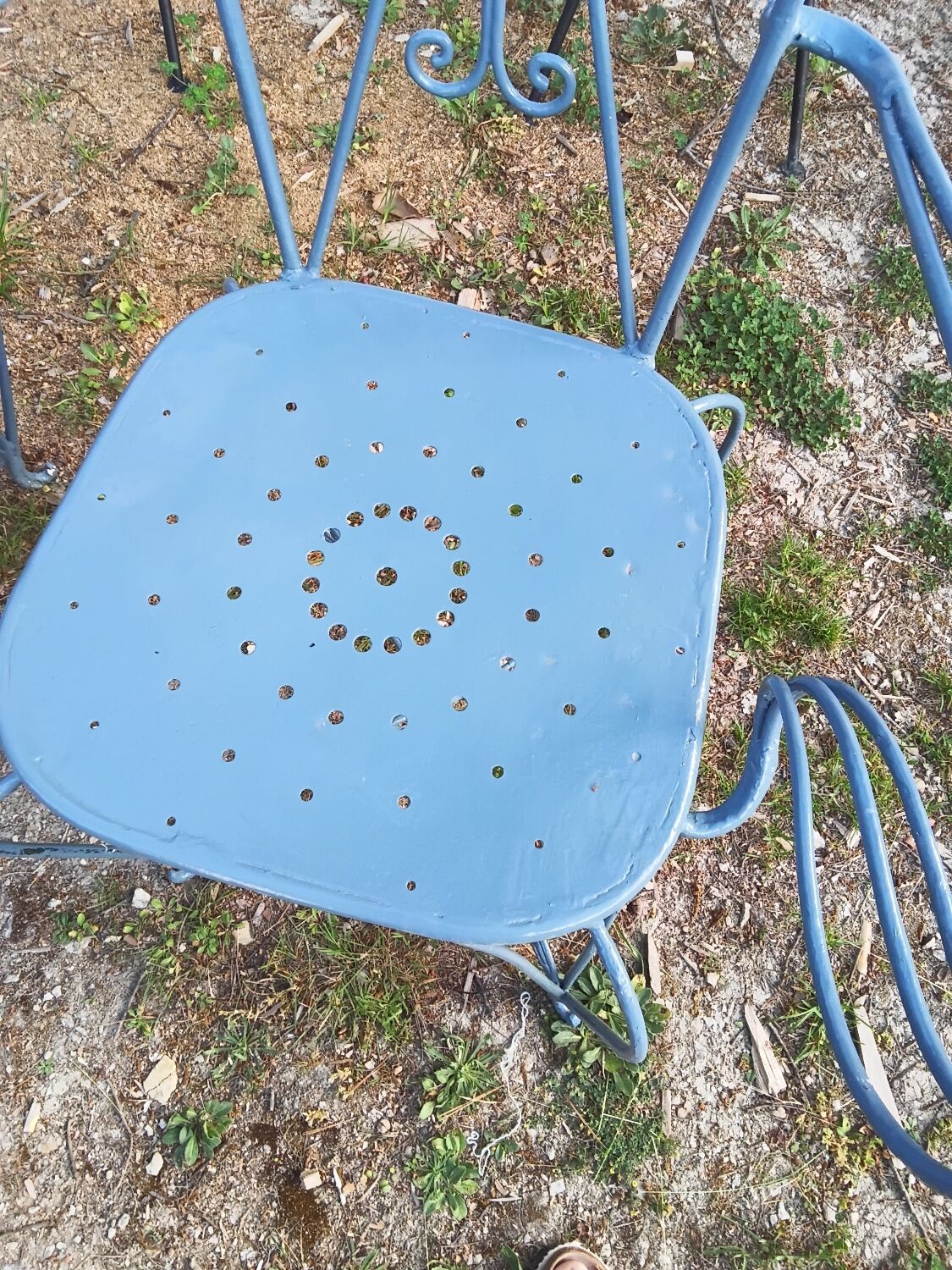 Large blue wrought iron garden furniture