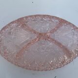 Aperitif servant in pink glass, embossed patterns, vintage