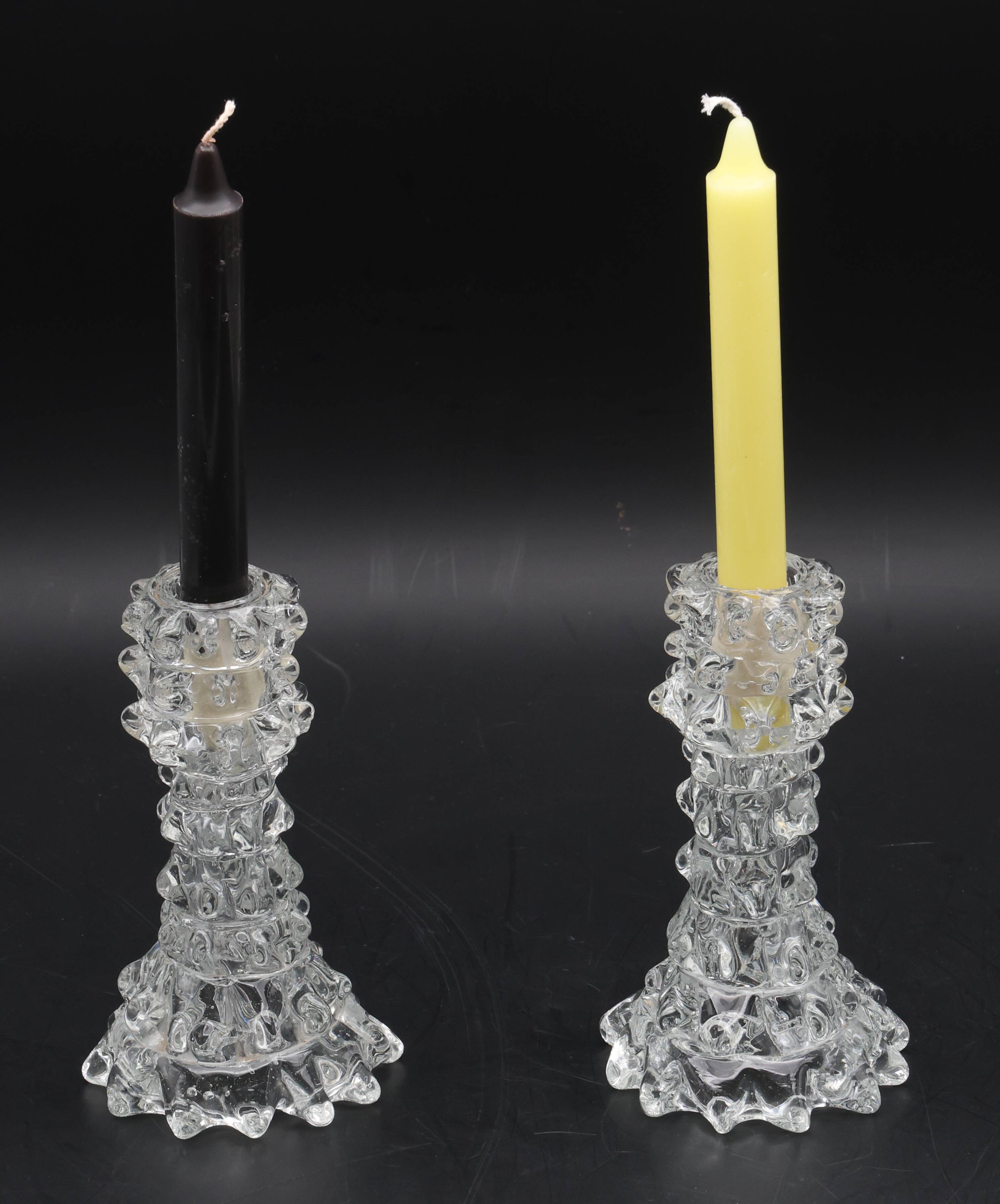 Set of 2 Candle holder in Murano Rostrato Glass by Barovier e Toso, 1950