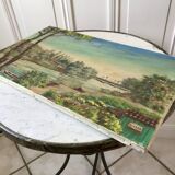 Oil painting on canvas landscape river bellerive bridge signed "morand" vinage