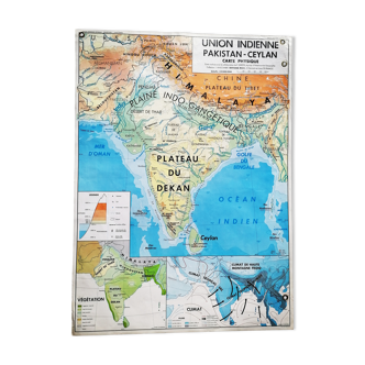 Ancienne carte mdi union indienne pakistan ceylan/japon economique