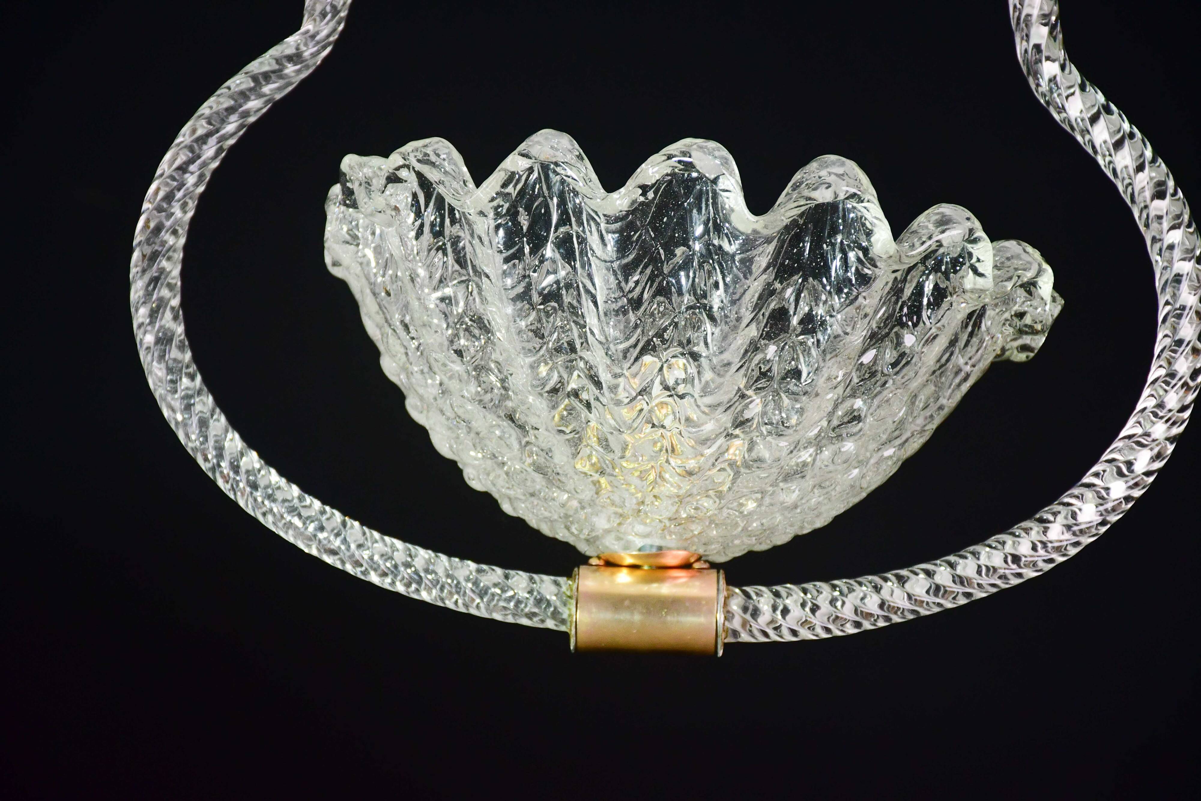 Charming Art Deco Barovier & Toso pendant light chandelier Murano glass, 1950s