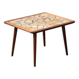 Coffee table in oak wood with beige tiles, 1960s