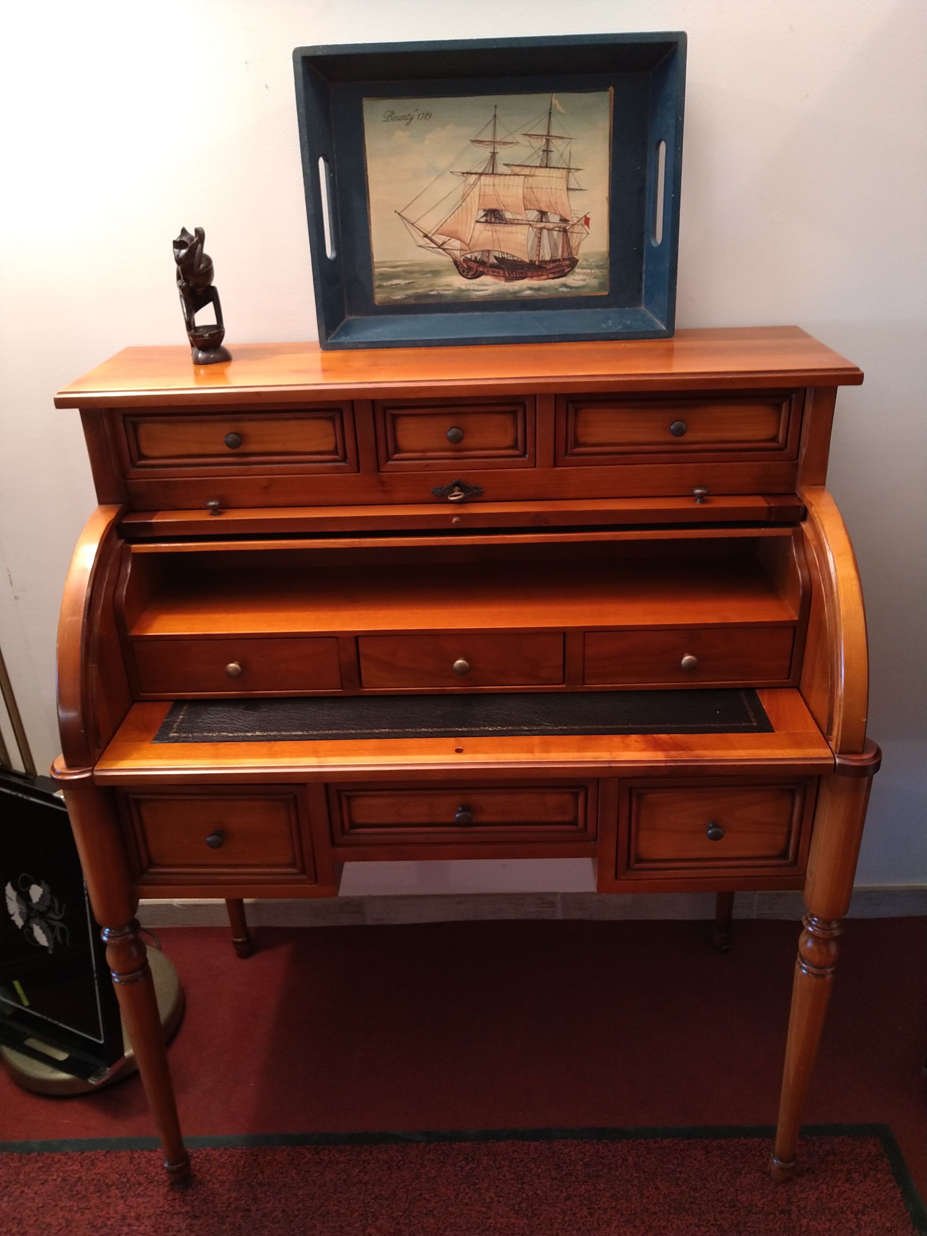 Bureau à cylindre cuir vert