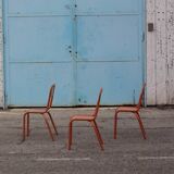 Chaises d’école vintage orange et métal