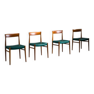 Dining chairs in botanical green vegan leather, 1970s, set of 4