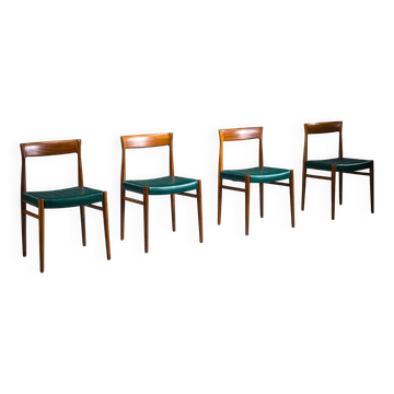 Dining chairs in botanical green vegan leather, 1970s, set of 4