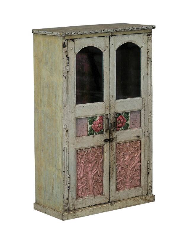 Display cabinet buffet glass old teak wood original patina