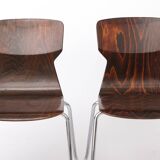 2 of 8 Vintage Casala Stackable Chairs, Germany 1970s, Plywood & Chrome