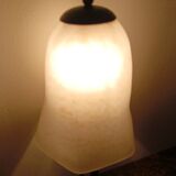 Lampe à poser Art Déco, pied fer forgé et tulipe en pate de verre