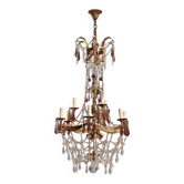 Lustre ancien en bronze et cristal 12 lumières Italie XX Century