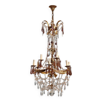 Antique bronze and crystal chandelier with 12 lights, Italy, 20th century.