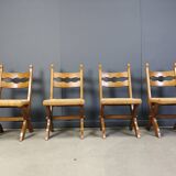 Vintage oak and wicker brutalist chairs, 1960s - set of 6
