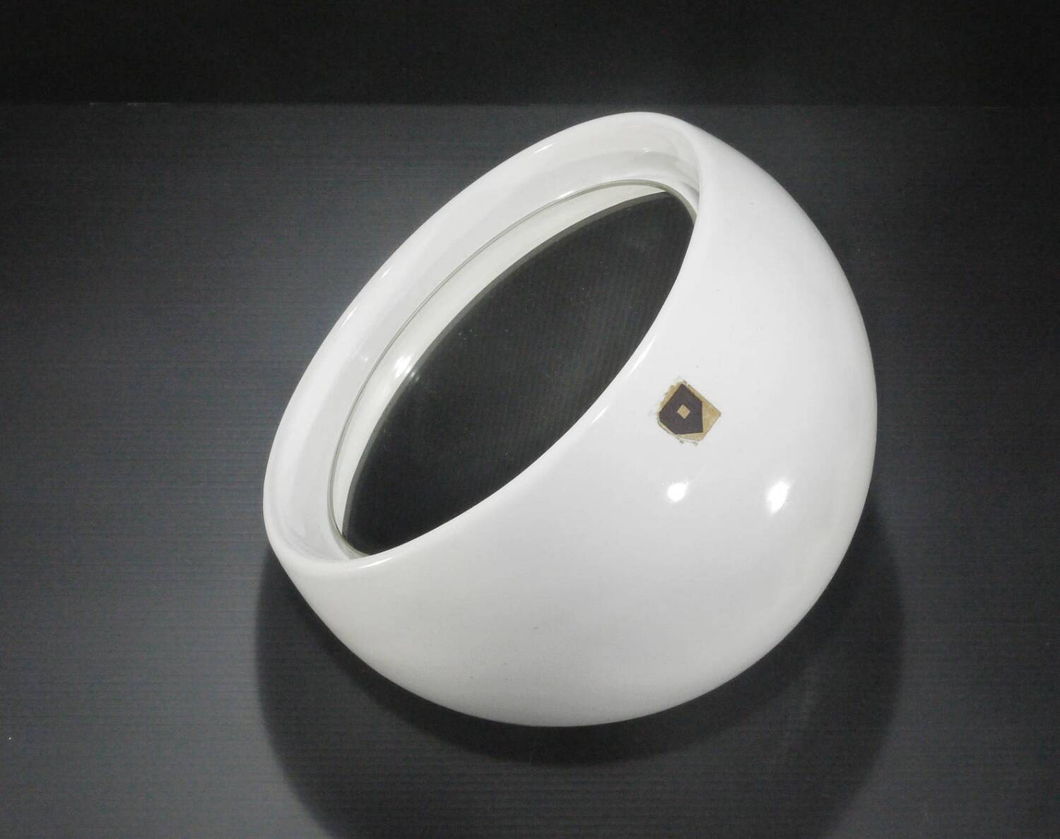 White Ceramic Table Mirror Weighted in a Space Age Ball Shape