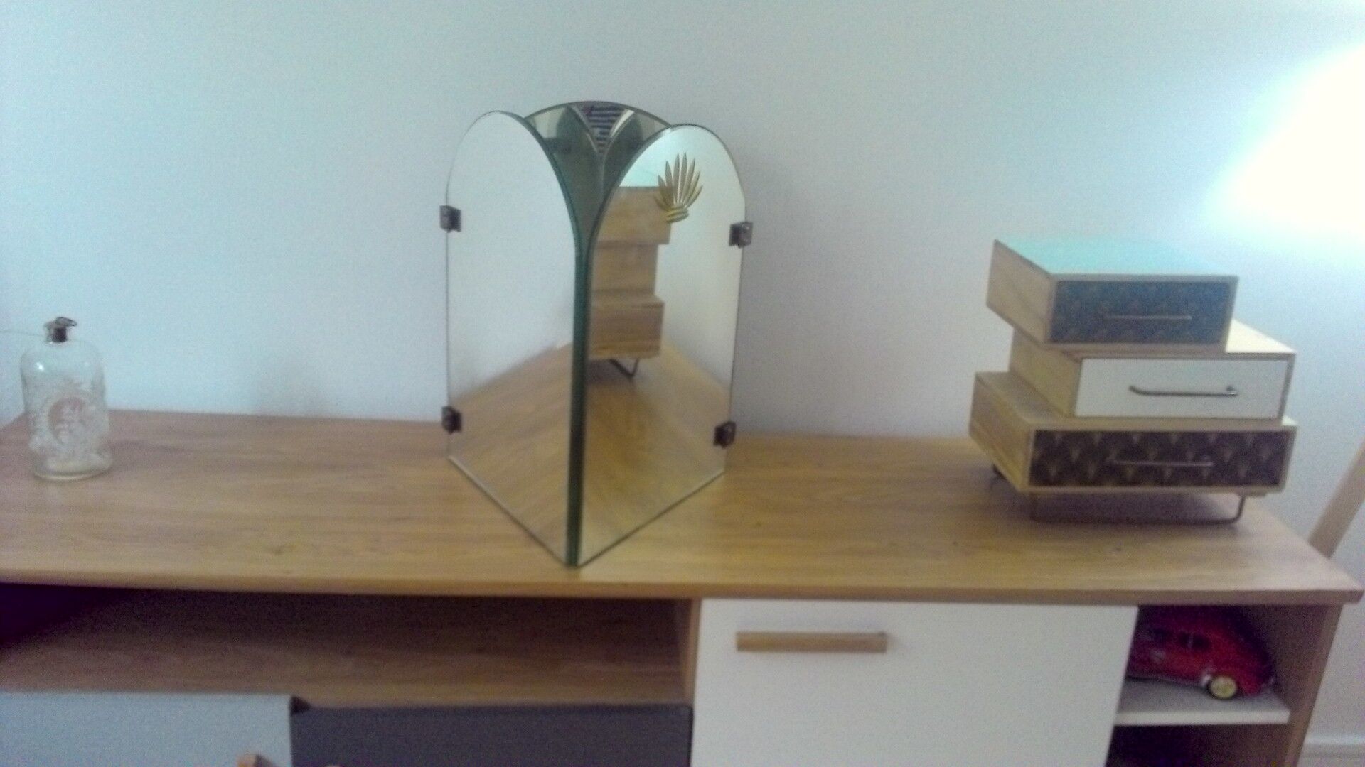Vintage barber triptych mirror