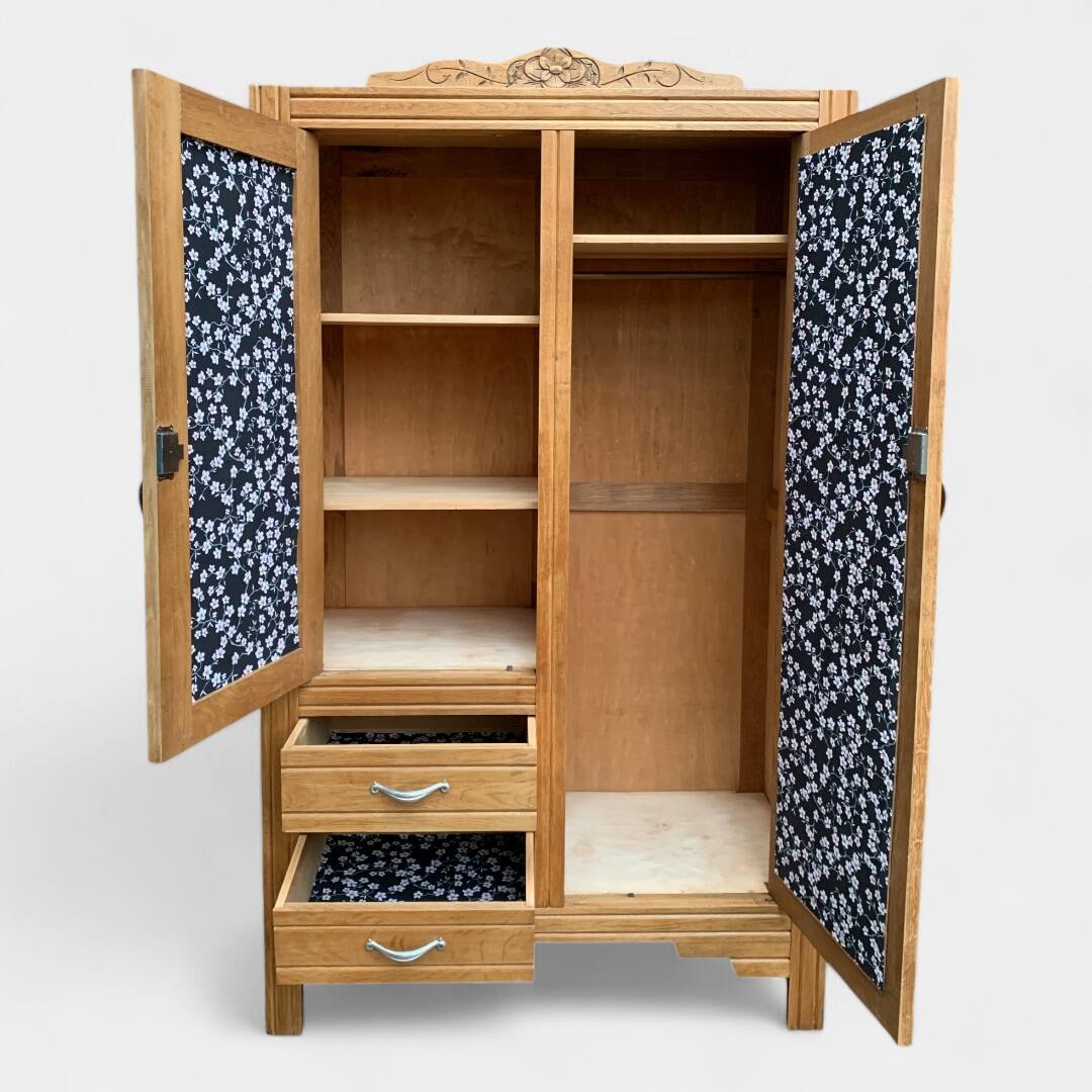 Parisian art deco hotel wardrobe in solid raw oak 1930