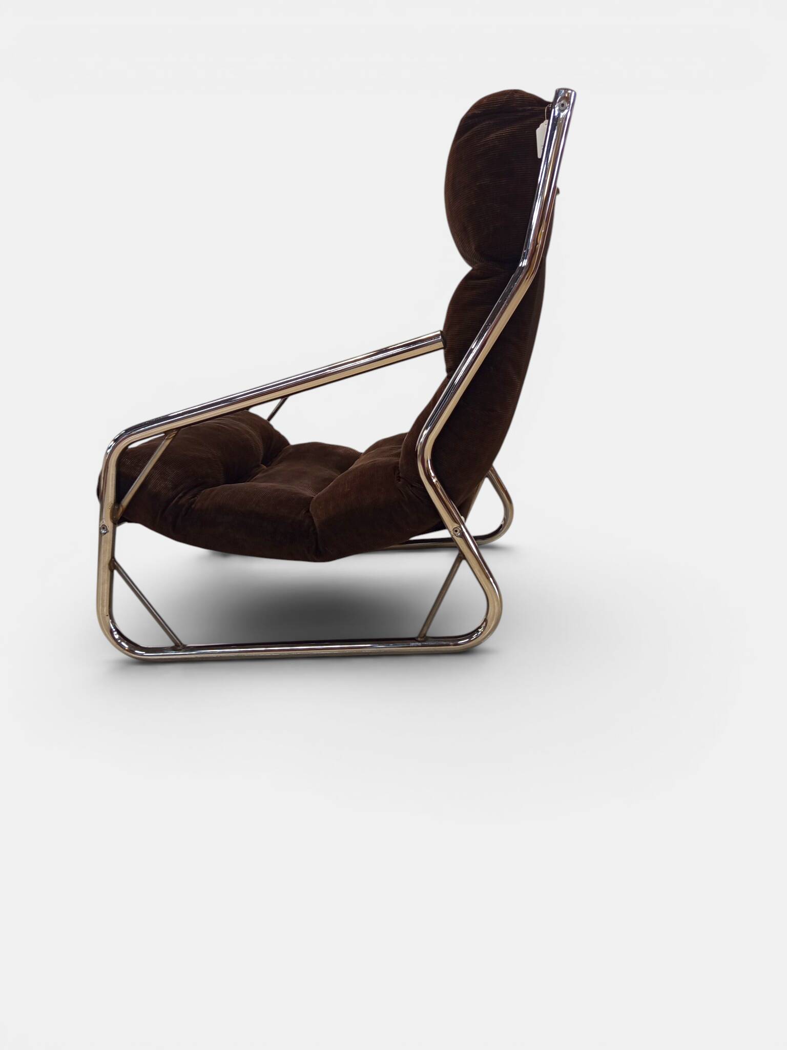 Chrome tubular lounge chair with corduroy – Space Age style 1970