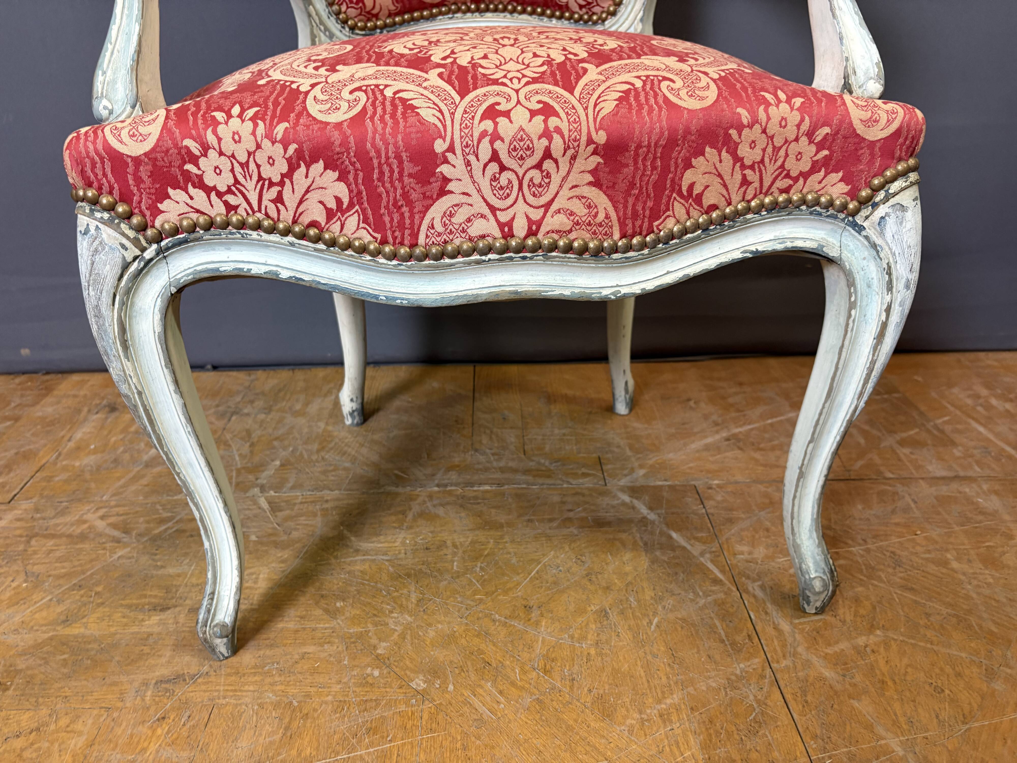 Paire de Cabriolets de Style Louis XV en Hêtre polychrome