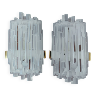 Pair of Kalmar wall lights in frosted glass, 1970.
