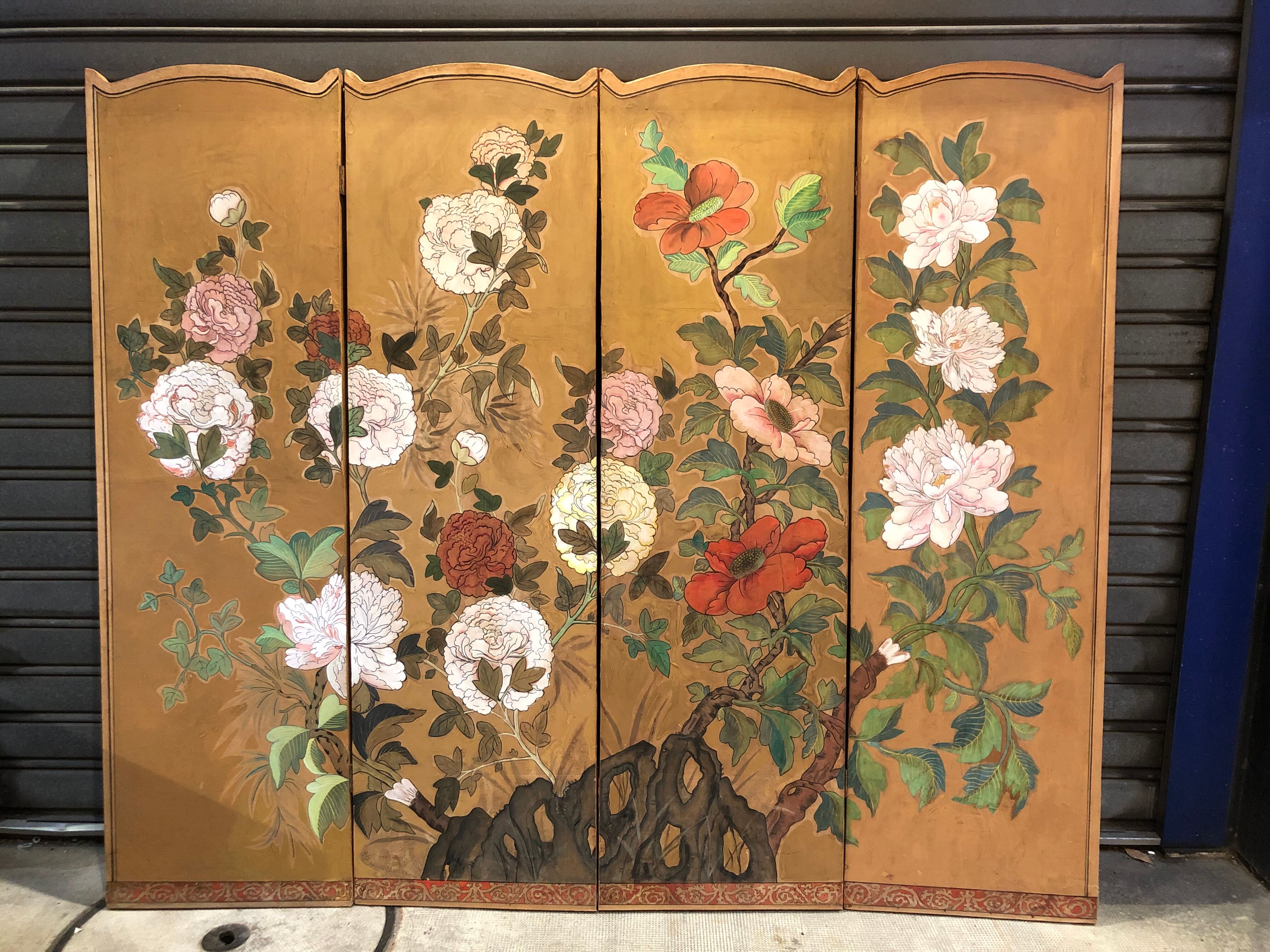 Screen 4 works in bois with peinture on papier style art de co