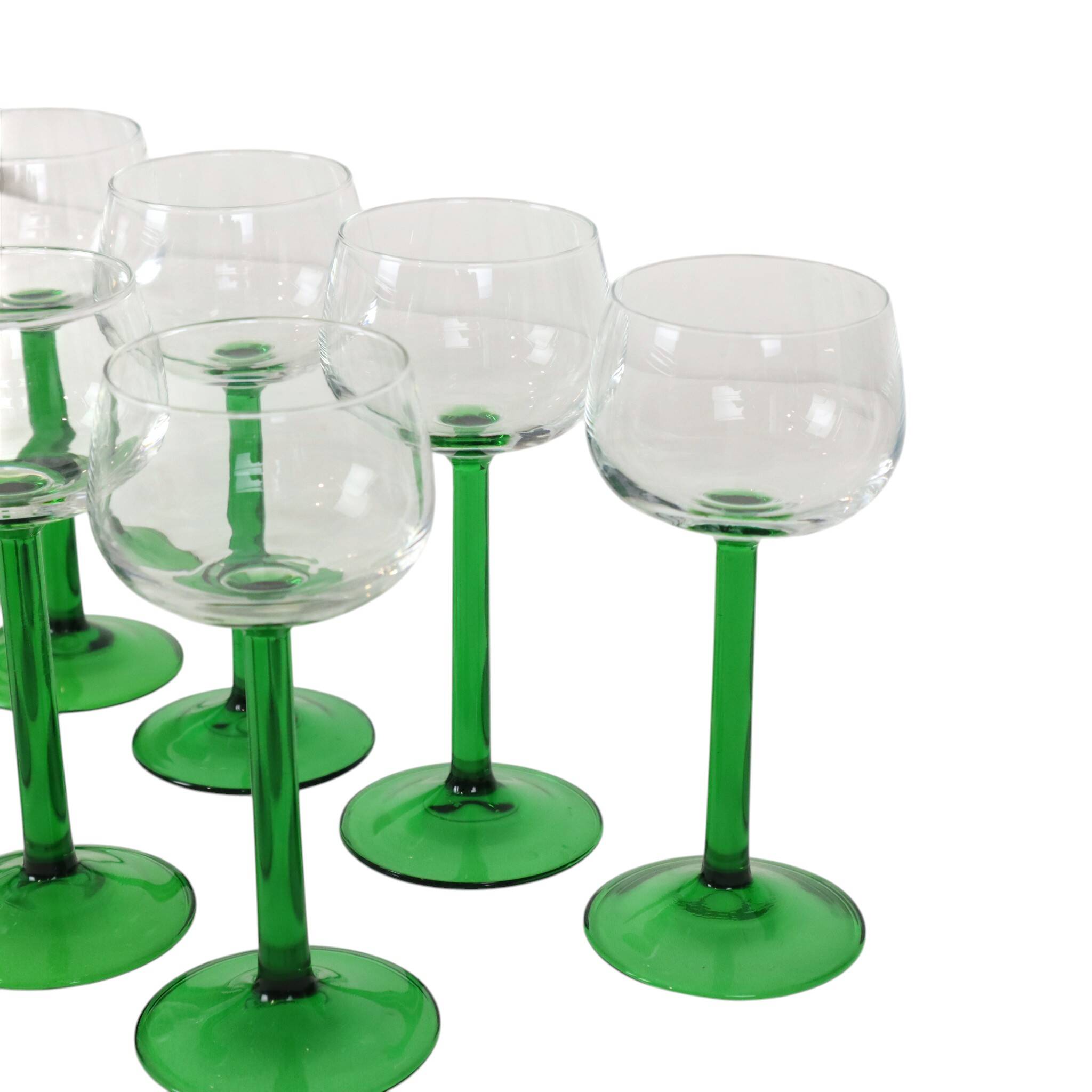 Set of 10 Vintage Luminarc Alsace Wine Glasses Thick Green Stems