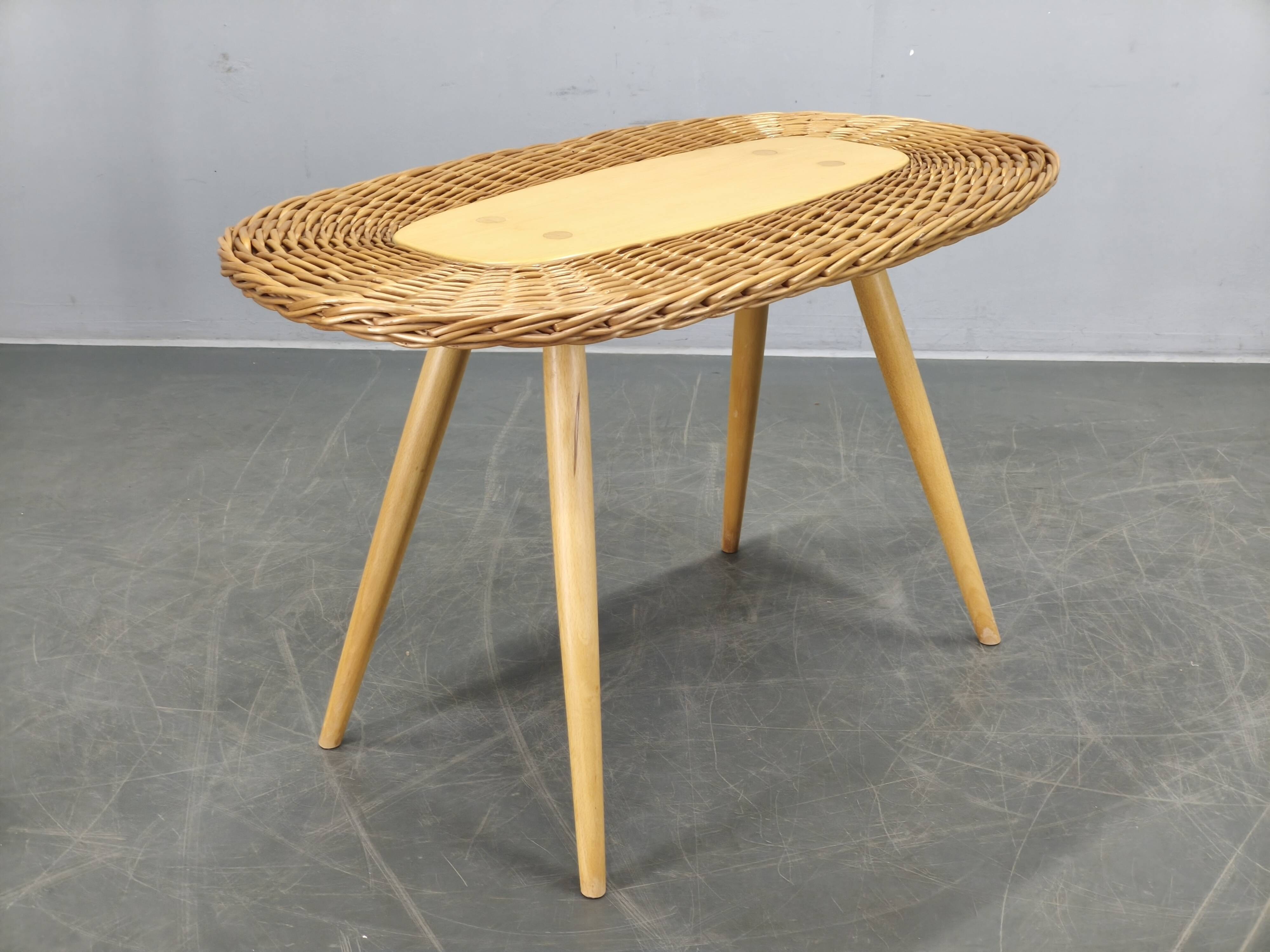 ULUV Rattan Coffee Table by Jan Kalous, Czechoslovakia, 1970s
