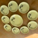 Cake set in yellow earthenware pattern black tulips ceranord Saint-Amand Vintage