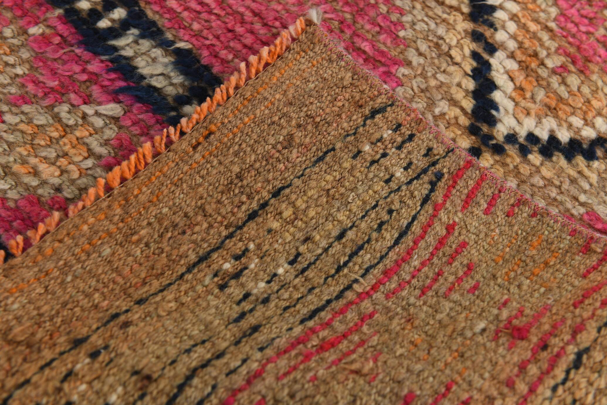 Pink & Beige Tribal Motifs Vintage Runner Rug, 63x295 Cm