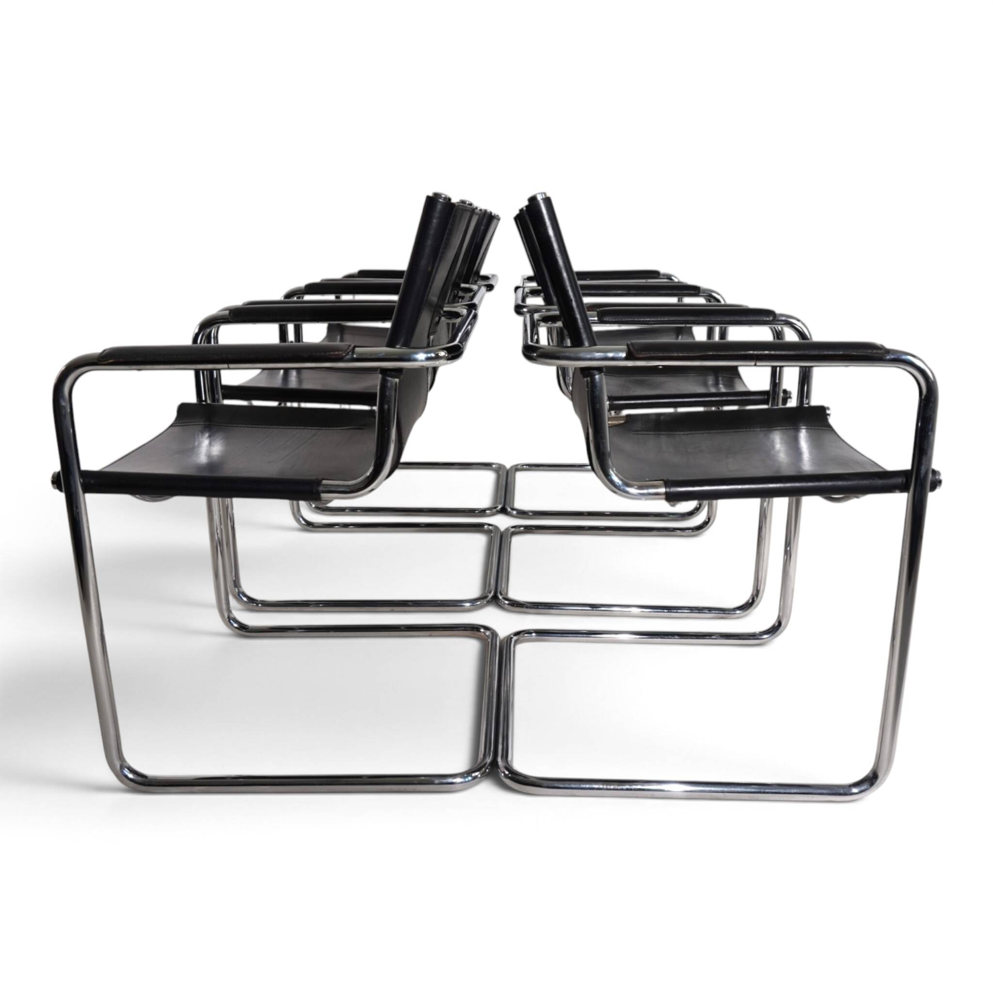 Matteo Grassi Set of 6 Visitor Chairs, Leather/Chrome Dining Chairs, 1970