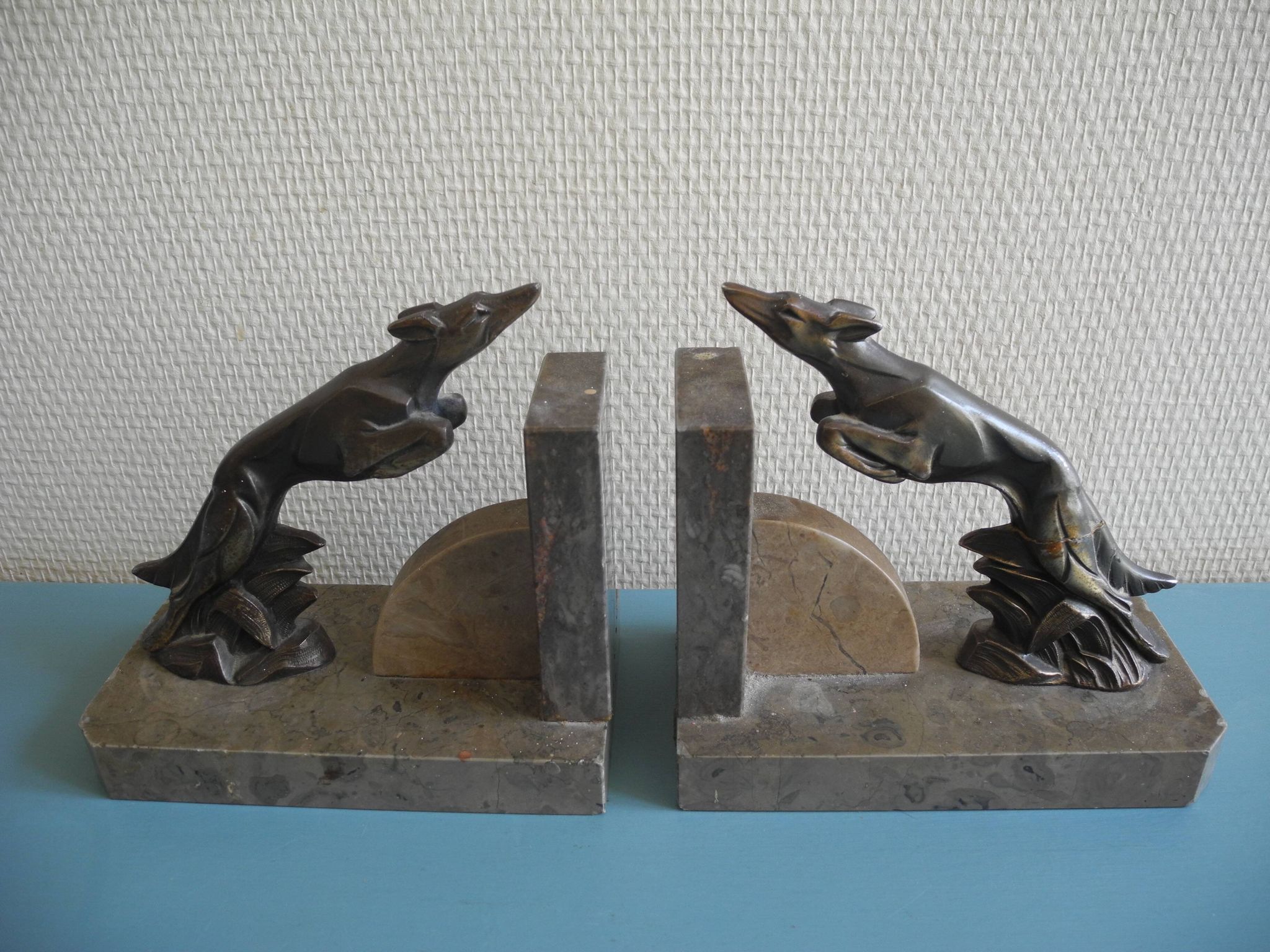 pair of art deco greyhound bookends bronze marble antique pair of bookends