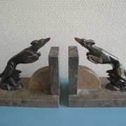 pair of art deco greyhound bookends bronze marble antique pair of bookends