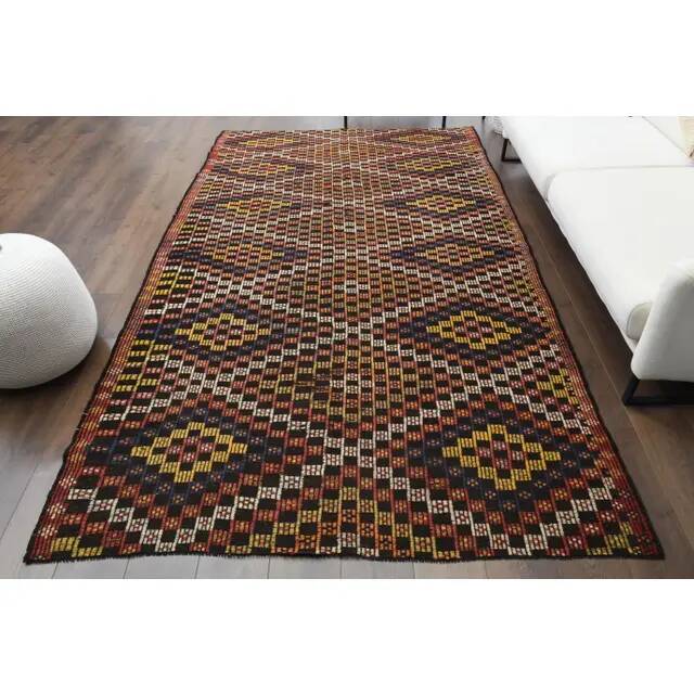 1970s Vintage Turkish Hand-Knotted Wool Cotton Brown Area Rug 176x309