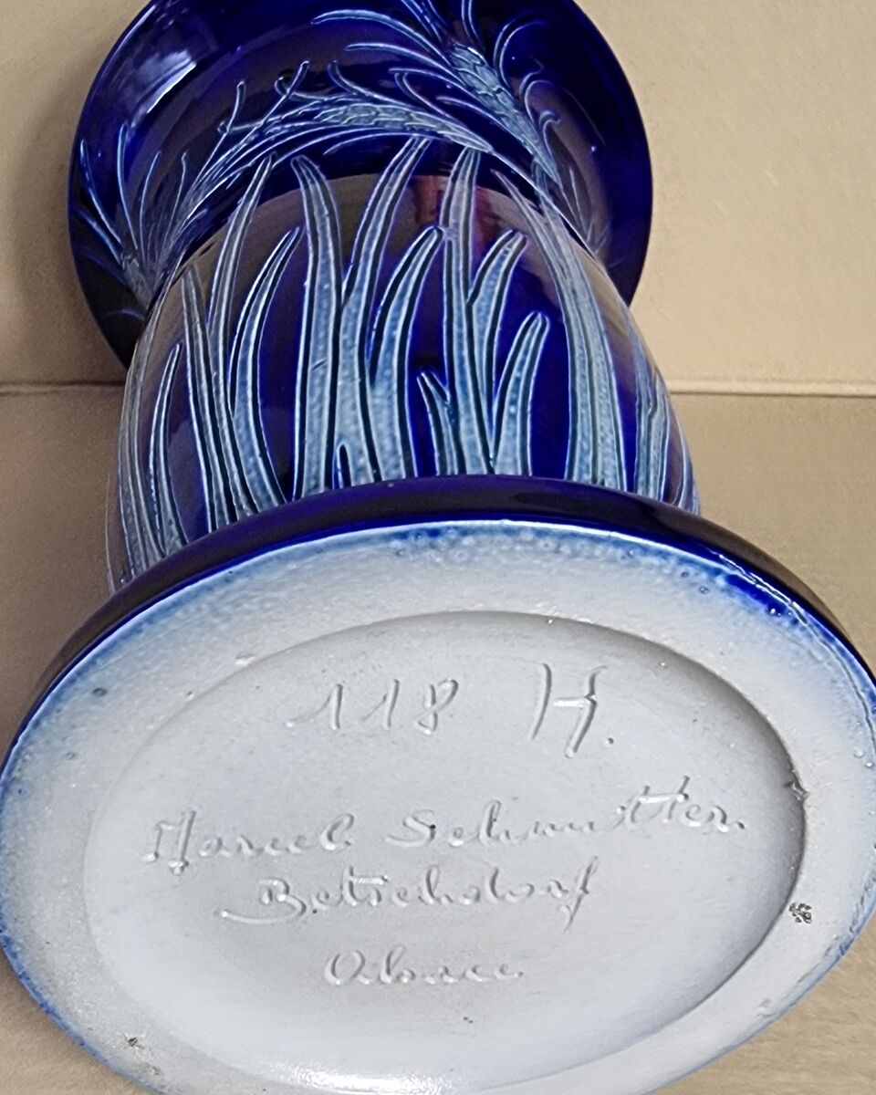 Blue-decorated stoneware vase Marcel Schmitter Betchdorff