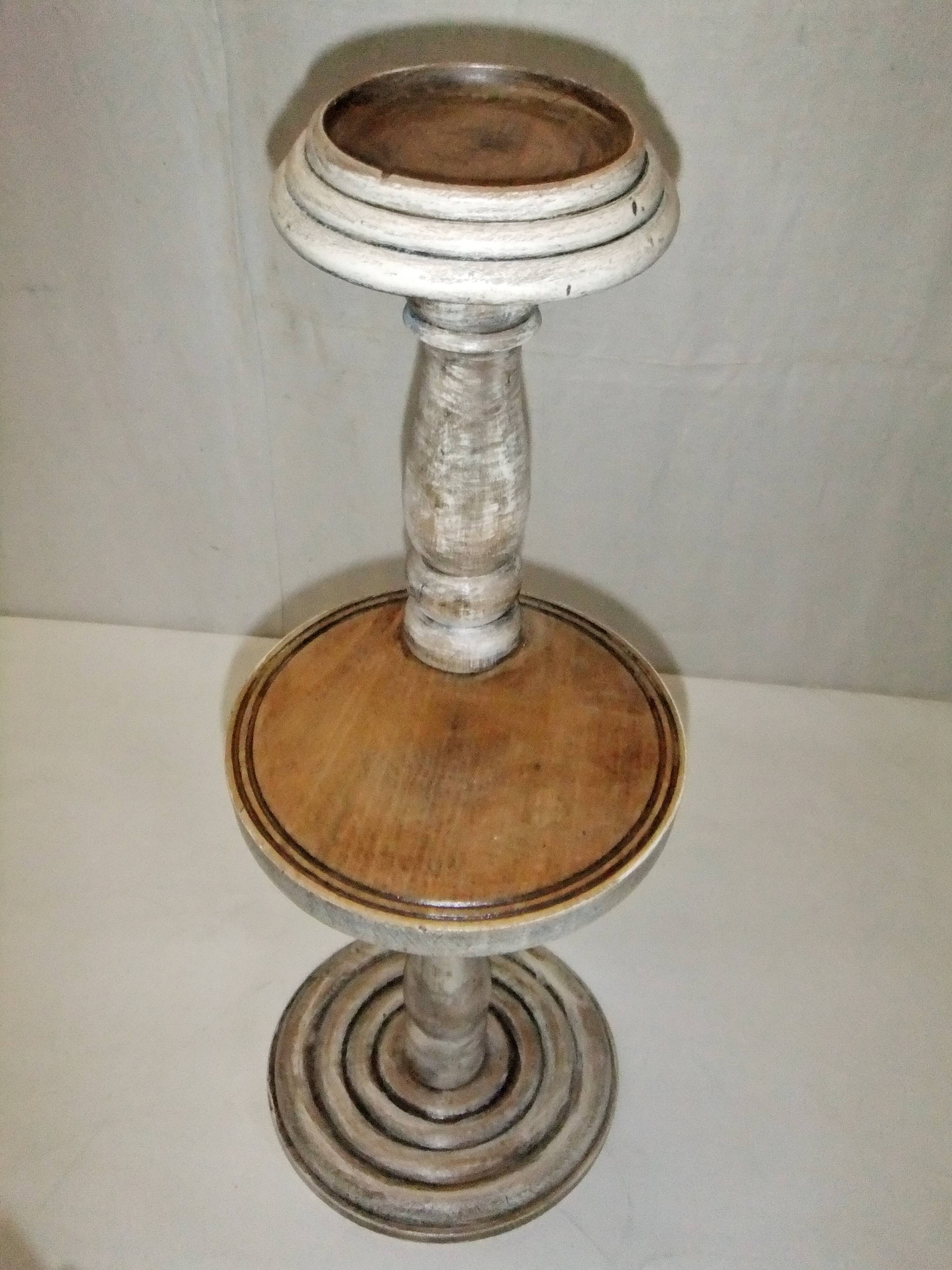 Wooden side table plant holder ivory patina ashtray rotating tray