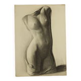 Grand dessin académique Renée Belvaux (1903-1984) Nu féminin 85x60cm