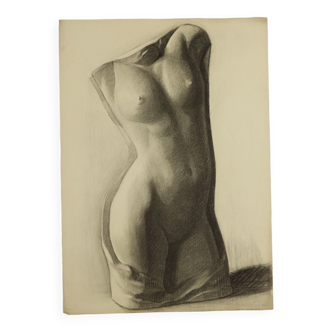 Grand dessin académique Renée Belvaux (1903-1984) Nu féminin 85x60cm