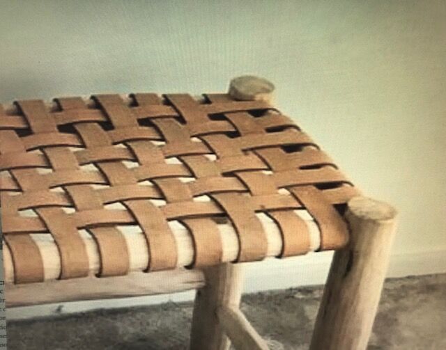 Traditional Moroccan beldi bench in leather and wood