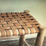 Traditional Moroccan beldi bench in leather and wood