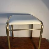 Gold metal and white leatherette stool from the 80s