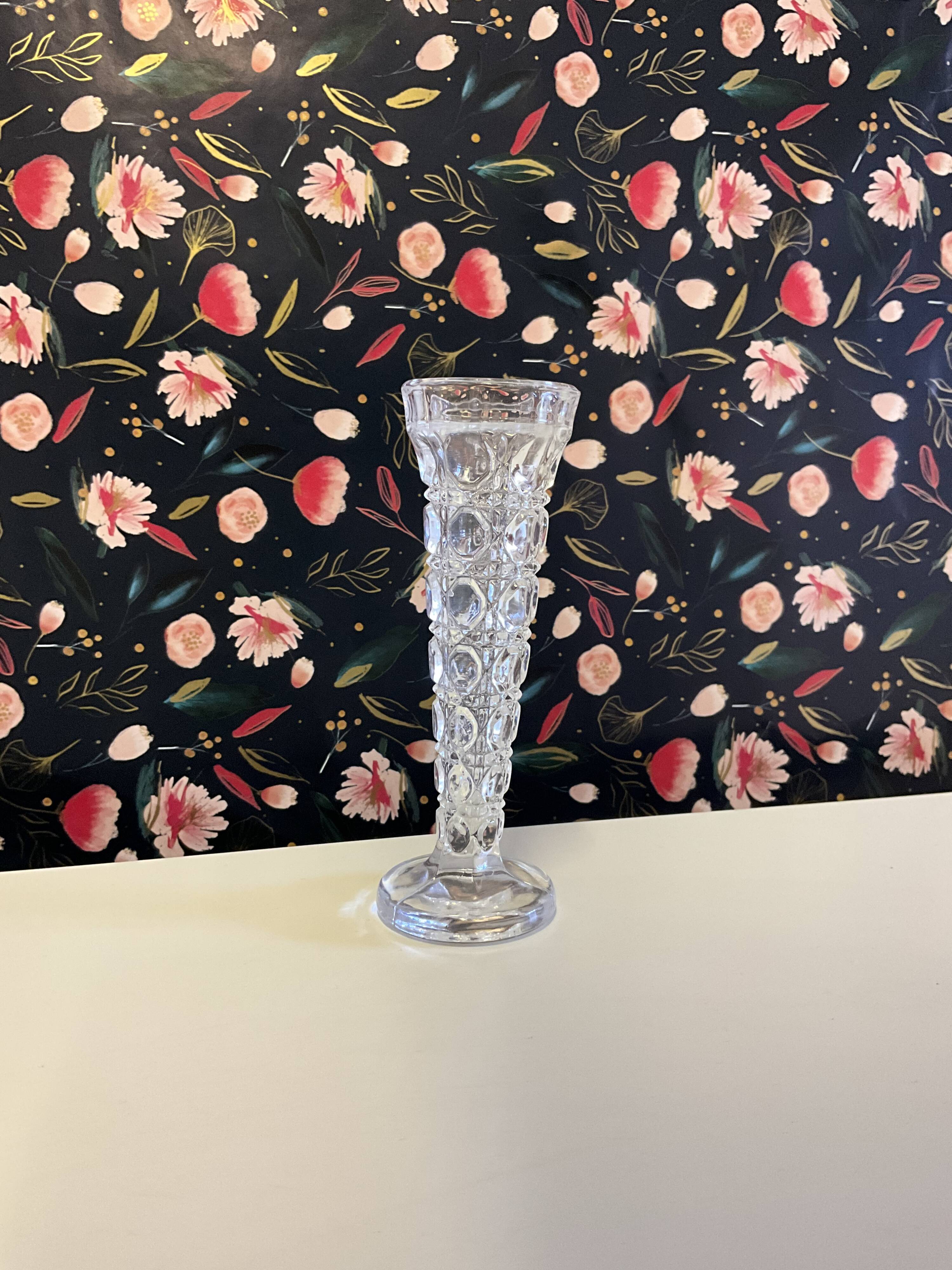 1950s single stem glass vase crystal cut design 15cm tall