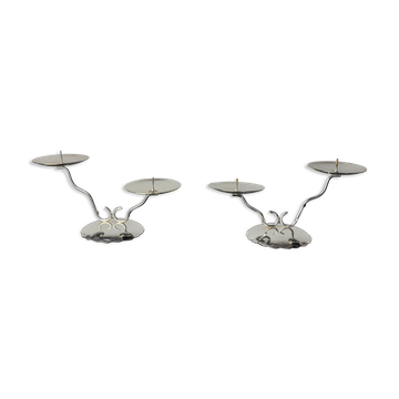 Pair of art deco 2-flame candlesticks, Spain, 1980