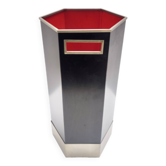 Hexagonal Black Glazed Metal and Satined Steel Umbrella Stand by Velca